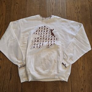 90s Hanes Leaf Appliqué Sweatshirt XL Cottagecore Embroidered Trim USA Patchwork